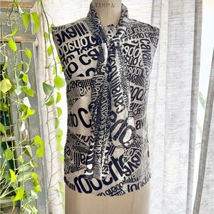Roberto Cavalli Black & White Logo Blouse Top Small Italy Silk Vintage